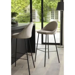 Tom - lot de 2 tabourets bar hauteur 80cm pieds noir velours beige