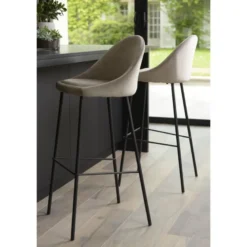 Tom - lot de 2 tabourets bar hauteur 80cm pieds noir velours beige