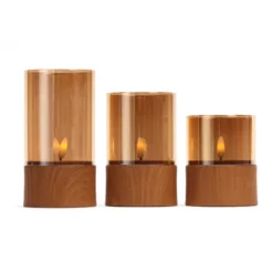Trio de photophores LED effet bois