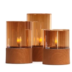 Trio de photophores LED effet bois