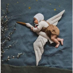 Trophée mural cigogne lin beige bébé