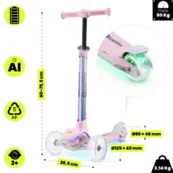 Trottinette 3 roues hypermotion becky led rgb rose dès 3 ans