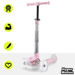 Trottinette 3 roues hypermotion becky led rgb rose dès 3 ans