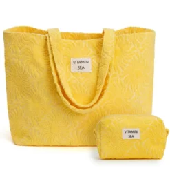 Trousse de toilette de voyage grande capacité en coton et polyester motif soleil
