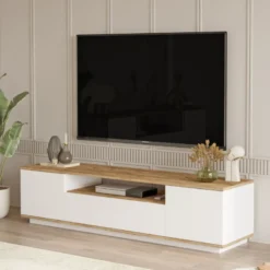 Tyro meuble tv blanc et bois 180cm