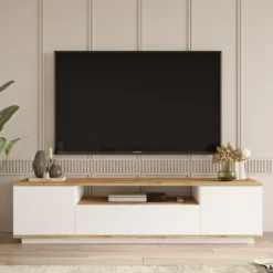 Tyro meuble tv blanc et bois 180cm