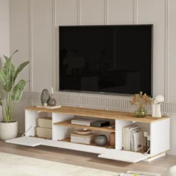 Tyro meuble tv blanc et bois 180cm