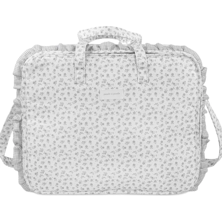 Valise de maternité little bloom fleurs gris