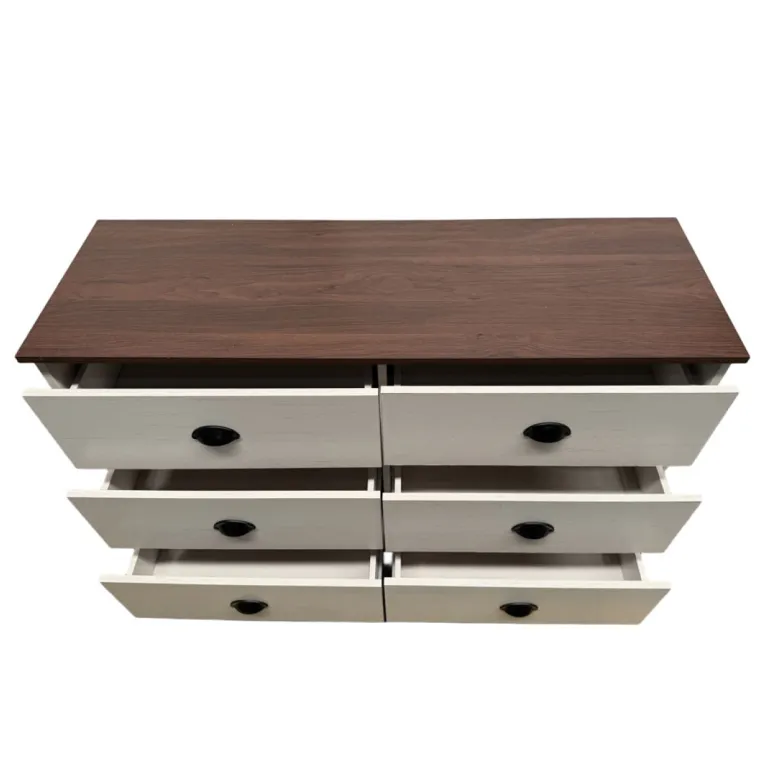 Valla commode 6 tiroirs blanc et bois 120cm