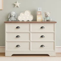 Valla commode 6 tiroirs blanc et bois 120cm