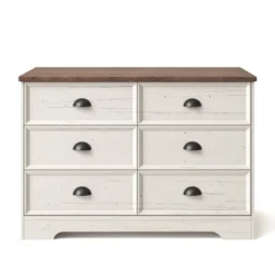 Valla commode 6 tiroirs blanc et bois 120cm