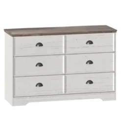 Valla commode 6 tiroirs blanc et bois 120cm