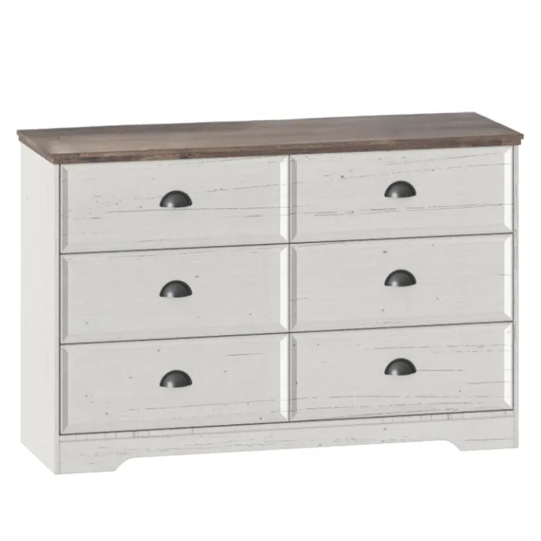 Valla commode 6 tiroirs blanc et bois 120cm