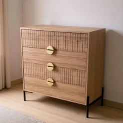 Vallo commode 4 tiroirs décor bois rainuré 84cm