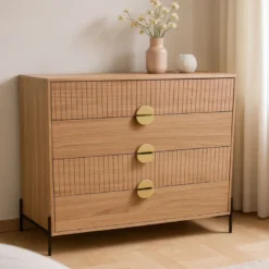 Vallo commode 4 tiroirs décor bois rainuré 84cm