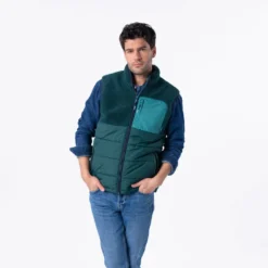 Veste bimatière sans manches vert S