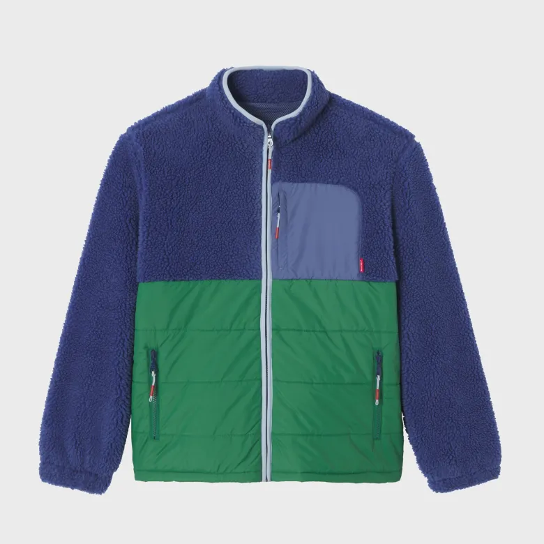 Veste bi-matières en sherpa bleu et vert S