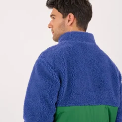 Veste bi-matières en sherpa bleu et vert S