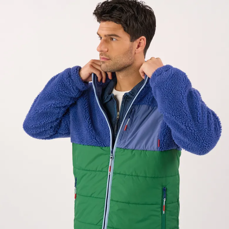 Veste bi-matières en sherpa bleu et vert S