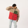 Veste bi-matières en sherpa naturel et rouge S