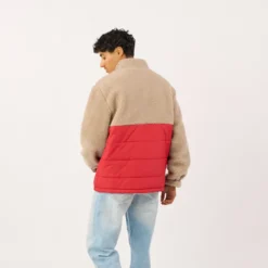 Veste bi-matières en sherpa naturel et rouge S