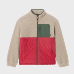 Veste bi-matières en sherpa naturel et rouge S