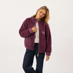 Veste sherpa zippée manches longues femme prune XS