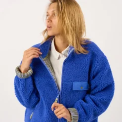 Veste sherpa zippée manches longues femme bleu électrique XS