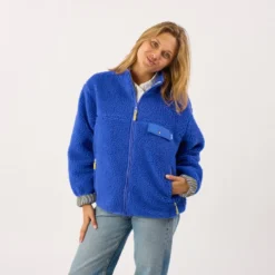 Veste sherpa zippée manches longues femme bleu électrique XS