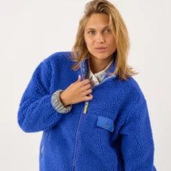 Veste sherpa zippée manches longues femme bleu électrique XS