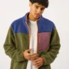 Veste sherpa zippée manches longues kaki et bleu XS