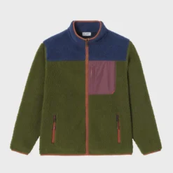 Veste sherpa zippée manches longues kaki et bleu XS
