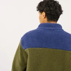 Veste sherpa zippée manches longues kaki et bleu XS