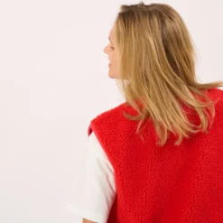 Veste sherpa zippée sans manches femme rouge S