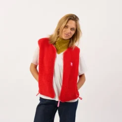 Veste sherpa zippée sans manches femme rouge S