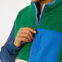 Veste sherpa zippée sans manches ivoire et vert XS