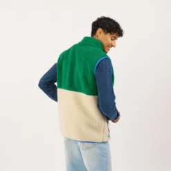 Veste sherpa zippée sans manches ivoire et vert XS