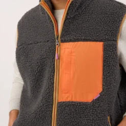 Veste sherpa zippée sans manches gris anthracite XS