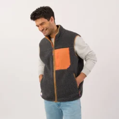 Veste sherpa zippée sans manches gris anthracite XS