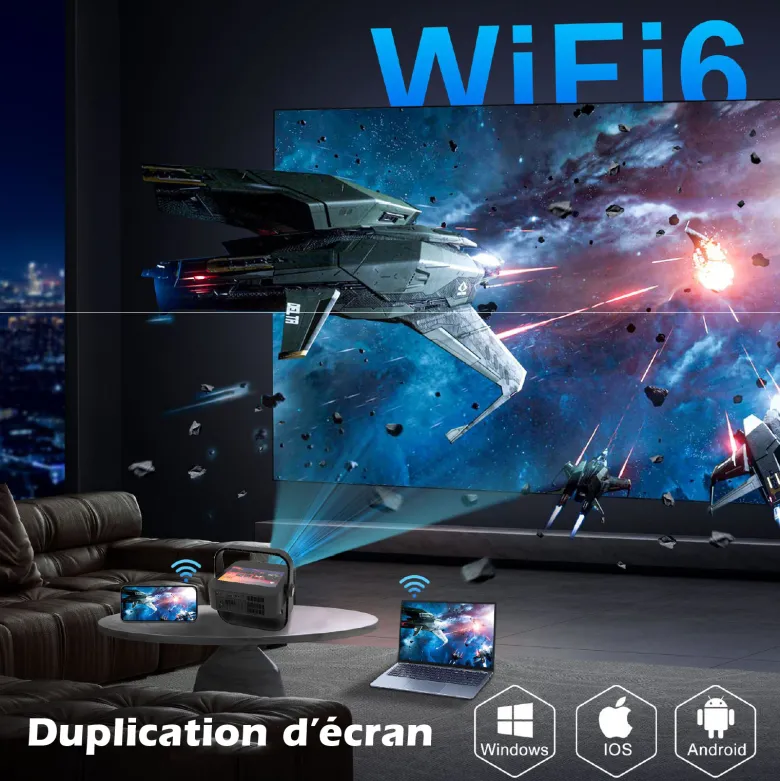 Vidéoprojecteur & tablette tactile 7’’ android 9 – 4k, 6000 lumens