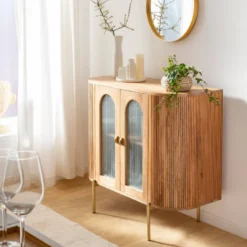 Vitrine arrondie vitrée en bois massif