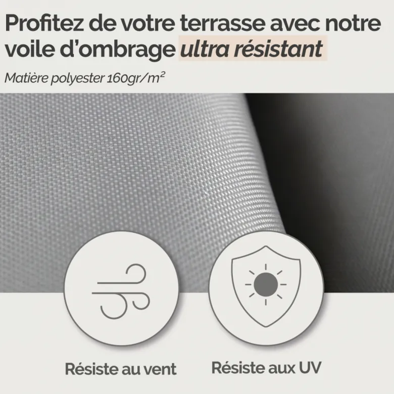 Voile ombrage carré - 4x4m gris