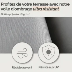 Voile ombrage rectangulaire - 2x3m gris