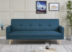 Wooden canapé scandinave convertible 3 places en tissu bleu canard