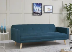 Wooden canapé scandinave convertible 3 places en tissu bleu canard