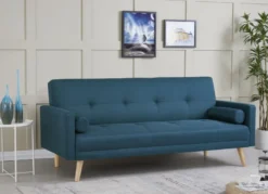 Wooden canapé scandinave convertible 3 places en tissu bleu canard